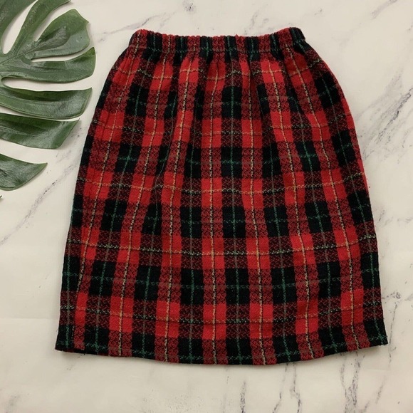 Ms Choice Womens Vintage Pencil Skirt Size 8 Red Black Plaid Woven 90s Pull On